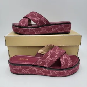 Michael Kors Indira Wedge Sandals MK Outline Jacquard Color Grapefruit Size 8M