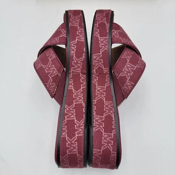 Michael Kors Indira Wedge Sandals MK Outline Jacquard Color Grapefruit Size 8M