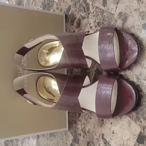 Michael Kors Joselle Open Toe Merlot Leather Heel Sandals 8M