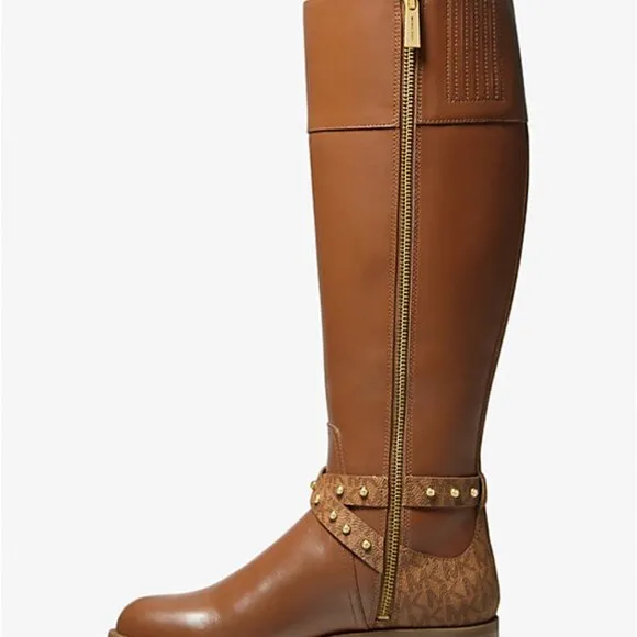 Michael Kors Kincaid Embossed Riding Boot Brown 6