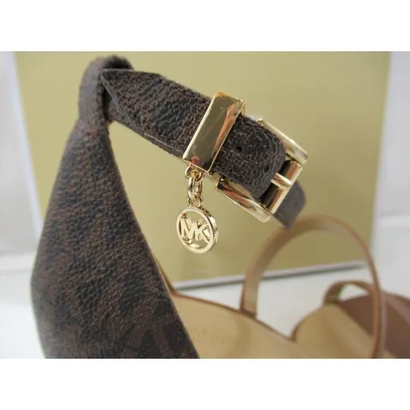 Michael Kors Koda Ankle Strap Heel Sandal Dress Strappy MK Logo Brown Size 7