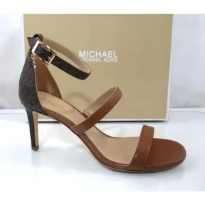 Michael Kors Koda Ankle Strap Heel Sandal Dress Strappy MK Logo Brown Size 7