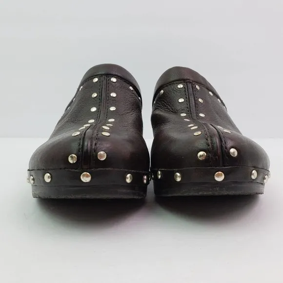 Michael Michael Kors Womens Sz 7.5 Brown Leather Studded Slip On Mule Clog Shoes