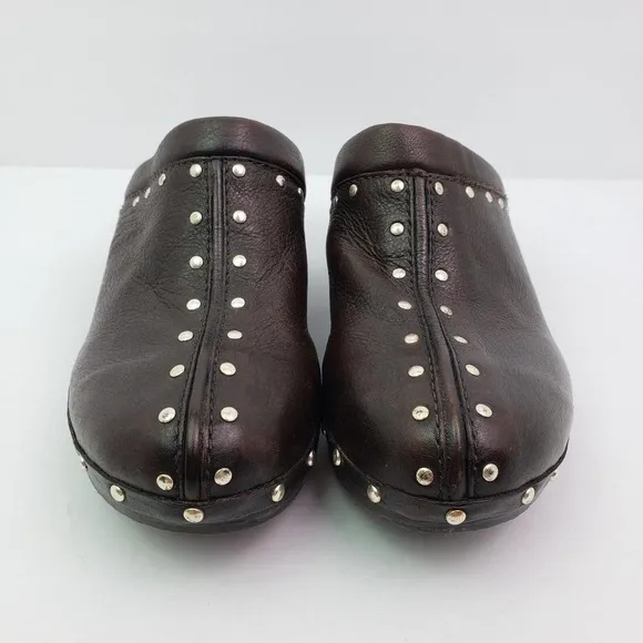 Michael Michael Kors Womens Sz 7.5 Brown Leather Studded Slip On Mule Clog Shoes