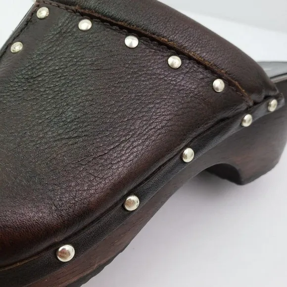 Michael Michael Kors Womens Sz 7.5 Brown Leather Studded Slip On Mule Clog Shoes
