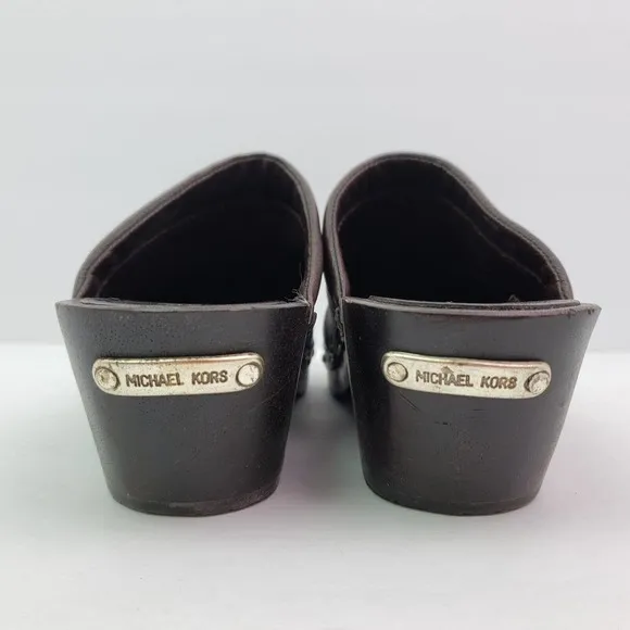 Michael Michael Kors Womens Sz 7.5 Brown Leather Studded Slip On Mule Clog Shoes