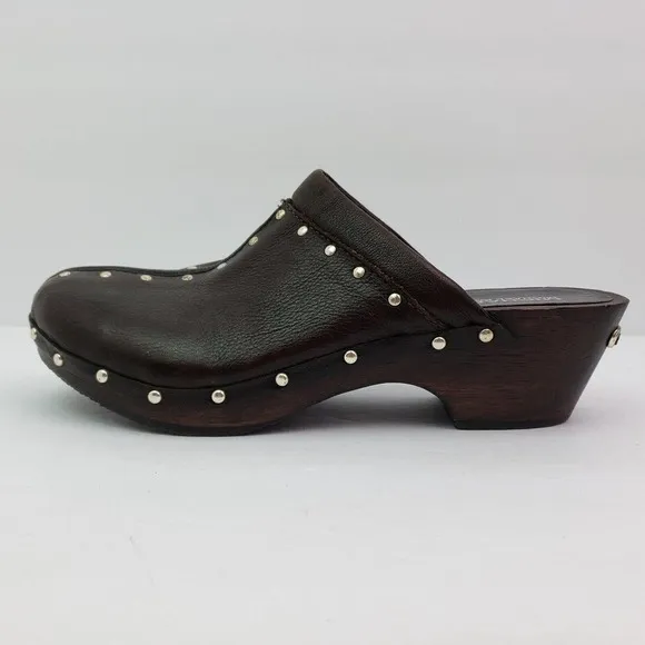 Michael Michael Kors Womens Sz 7.5 Brown Leather Studded Slip On Mule Clog Shoes