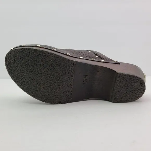 Michael Michael Kors Womens Sz 7.5 Brown Leather Studded Slip On Mule Clog Shoes