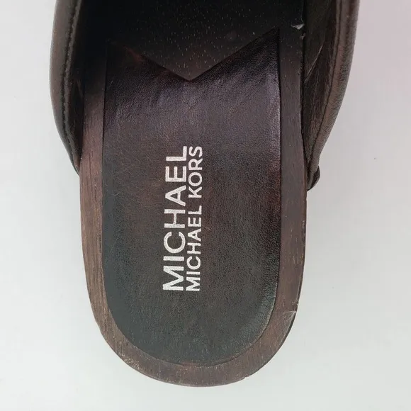 Michael Michael Kors Womens Sz 7.5 Brown Leather Studded Slip On Mule Clog Shoes