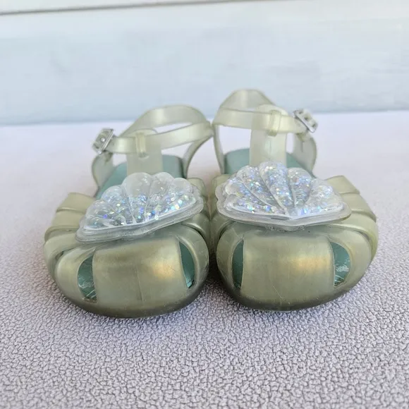 Mini Melissa Aranha Green Pearlescent Seashell Fisherman Sandal Toddler SZ 12