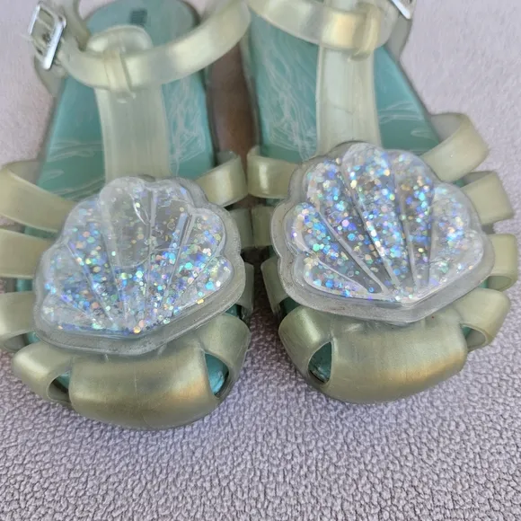 Mini Melissa Aranha Green Pearlescent Seashell Fisherman Sandal Toddler SZ 12