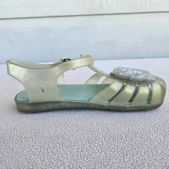 Mini Melissa Aranha Green Pearlescent Seashell Fisherman Sandal Toddler SZ 12