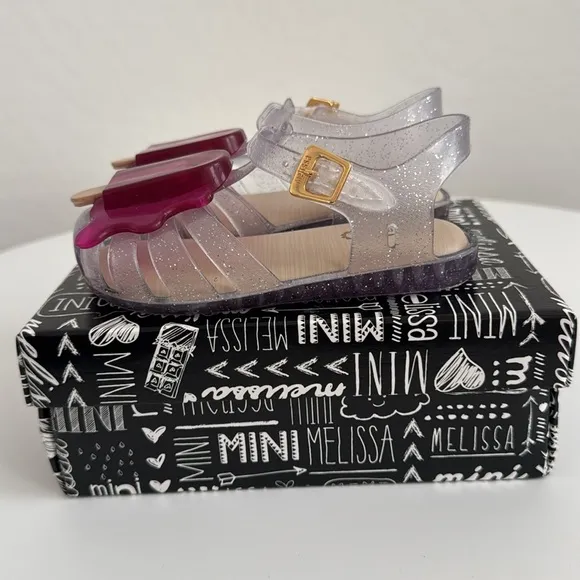 Mini Melissa Purple and Clear Glitter Popsicle Mary Jane Sandals 8C