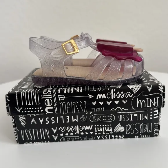 Mini Melissa Purple and Clear Glitter Popsicle Mary Jane Sandals 8C