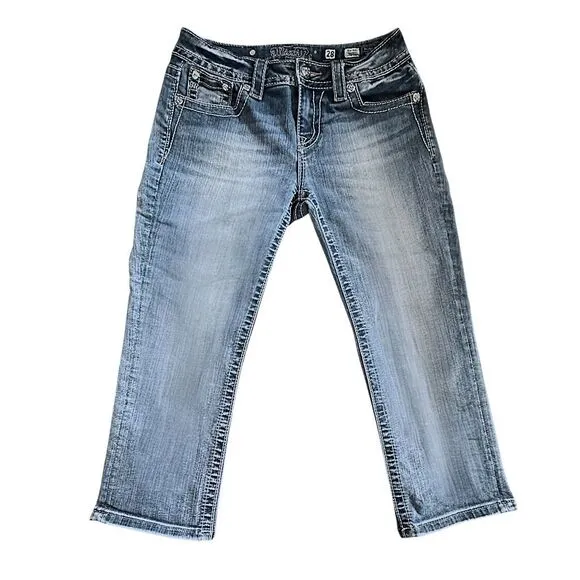 Miss Me Cuffed Capri Jeans Women’s Mid-Rise Blue Medium Wash Stretch - Size 28