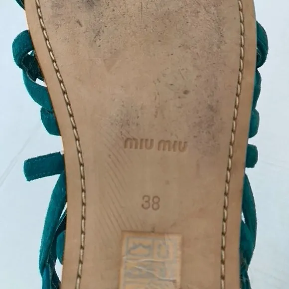 Miu Miu Green Suede Raffia Sole Sandals size 38 /AZI