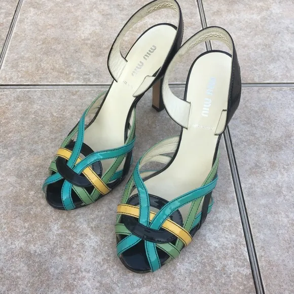 Miu Miu slingback peep toe patent leather sandals