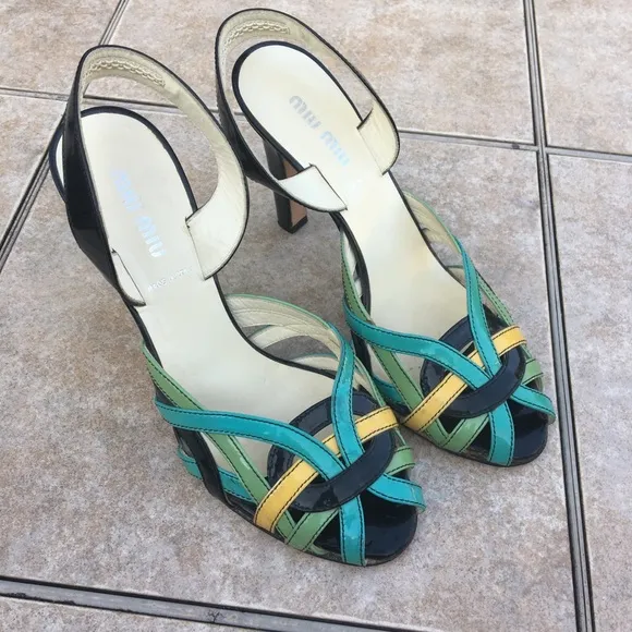 Miu Miu slingback peep toe patent leather sandals