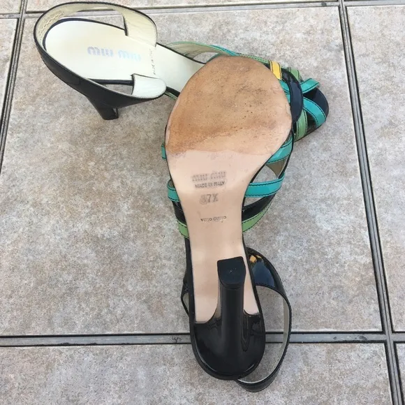 Miu Miu slingback peep toe patent leather sandals
