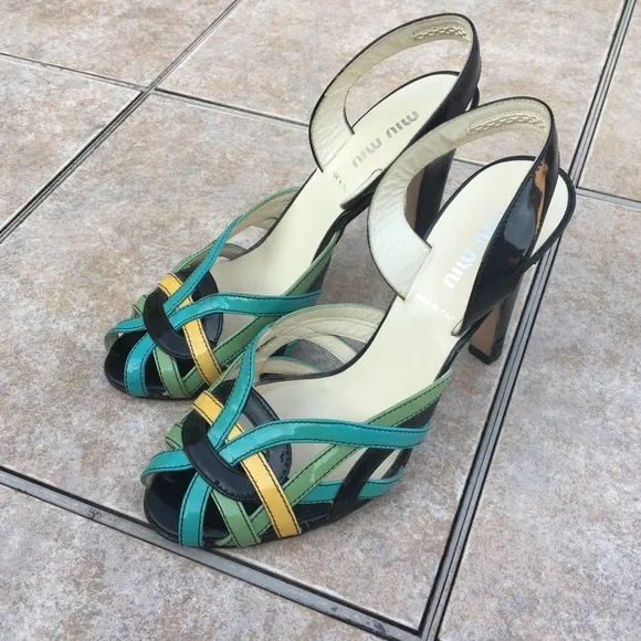 Miu Miu slingback peep toe patent leather sandals