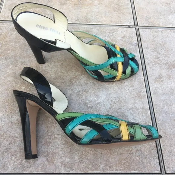 Miu Miu slingback peep toe patent leather sandals