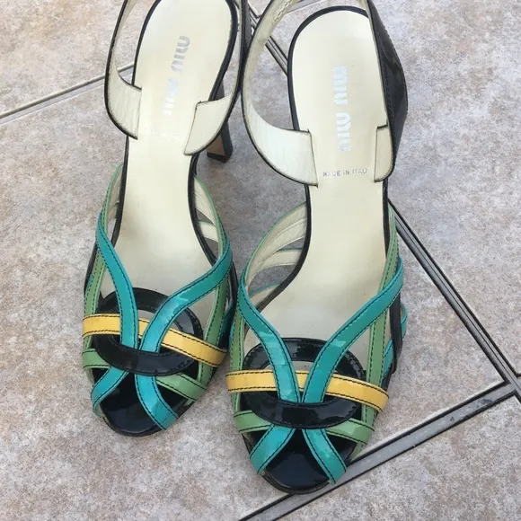 Miu Miu slingback peep toe patent leather sandals