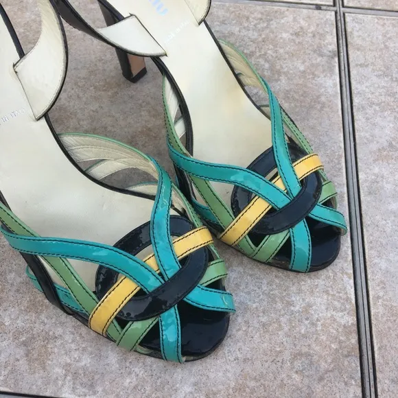 Miu Miu slingback peep toe patent leather sandals