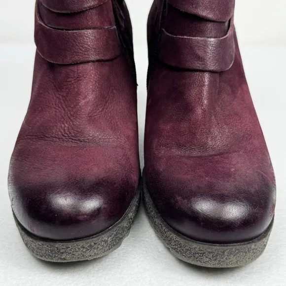 Miz Mooz Narcissa Leather Wedge Ankle Strap Boots Wine Merlot Size 37/6.5