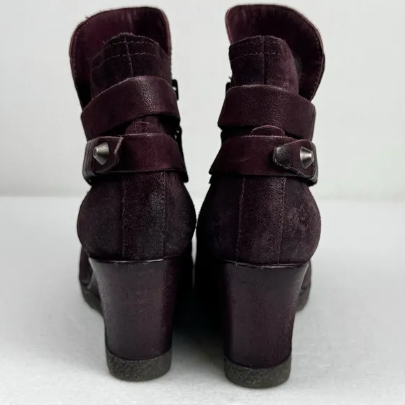 Miz Mooz Narcissa Leather Wedge Ankle Strap Boots Wine Merlot Size 37/6.5