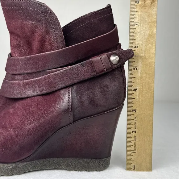 Miz Mooz Narcissa Leather Wedge Ankle Strap Boots Wine Merlot Size 37/6.5