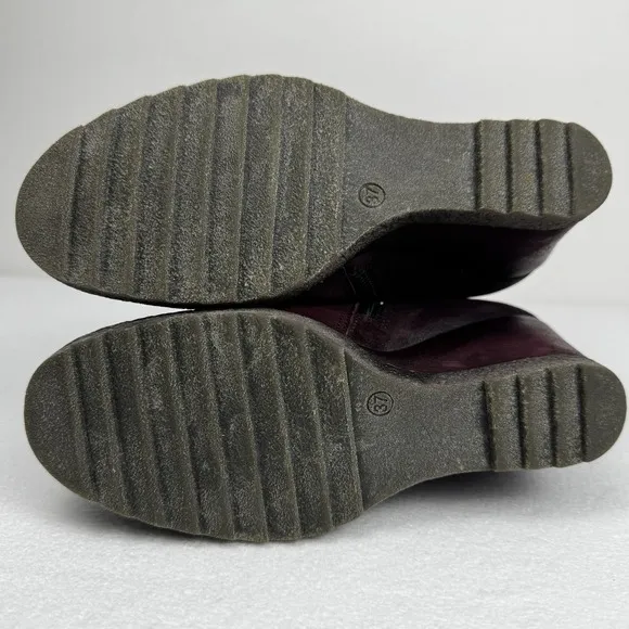 Miz Mooz Narcissa Leather Wedge Ankle Strap Boots Wine Merlot Size 37/6.5