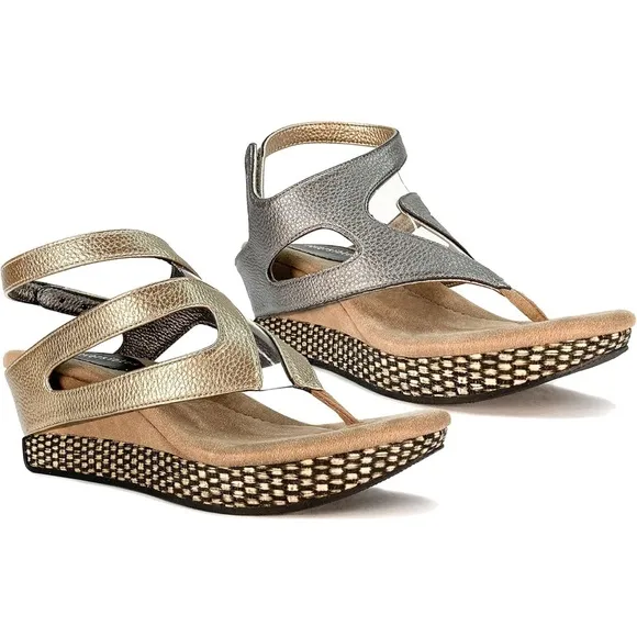 Modzori’s Zoey Stylish Women's reversible Wedge Sandals gold/silver size 7