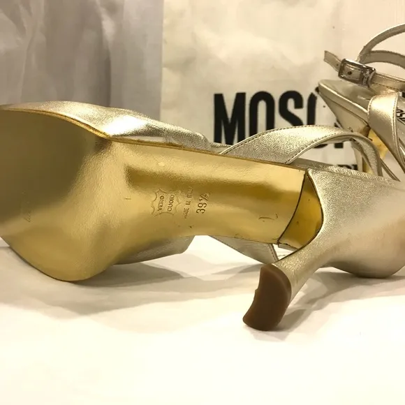 MOSCHINO metallic gold square toe Sandals