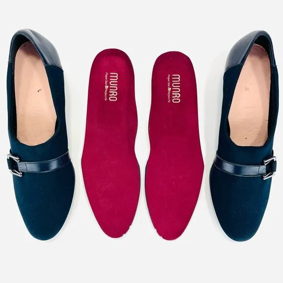 MUNRO Proper Size🦶Perfect Fit “MINDY” NAVY BLUE LEATHER &amp; FABRIC WEDGE PUMPS🆕