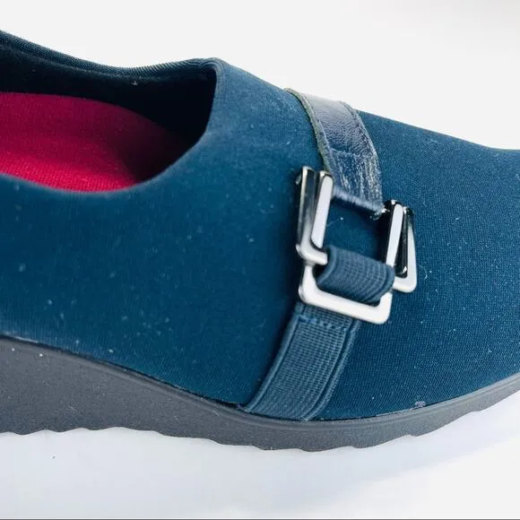 MUNRO Proper Size🦶Perfect Fit “MINDY” NAVY BLUE LEATHER &amp; FABRIC WEDGE PUMPS🆕