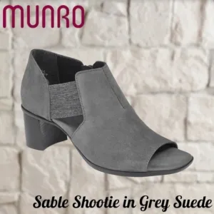 MUNRO Sable Grey Suede Leather Open Toe Block Heel Shootie