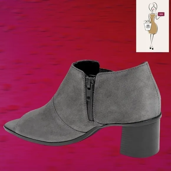 MUNRO Sable Grey Suede Leather Open Toe Block Heel Shootie