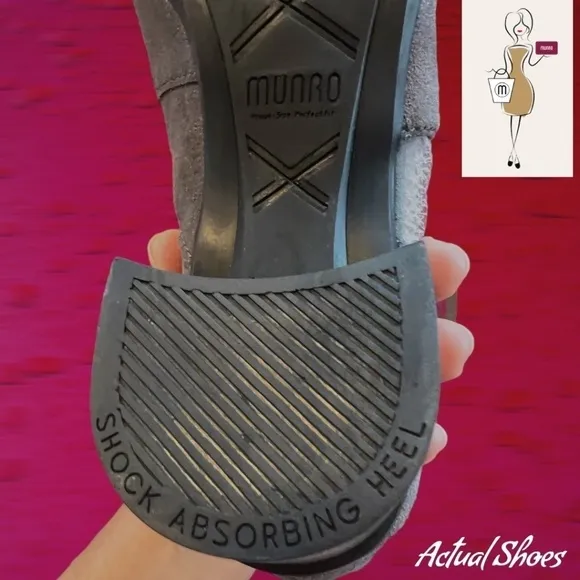 MUNRO Sable Grey Suede Leather Open Toe Block Heel Shootie