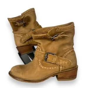 Musse &amp; Cloud Double Buckle Tan Leather Ankle Boots Women's 8