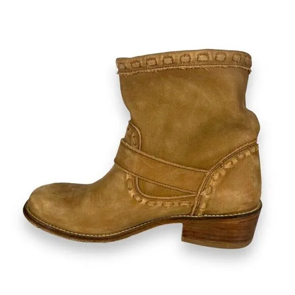 Musse &amp; Cloud Double Buckle Tan Leather Ankle Boots Women's 8