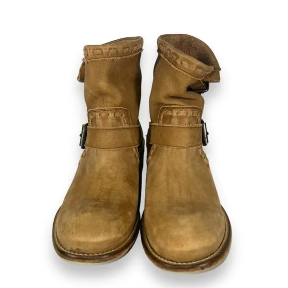 Musse &amp; Cloud Double Buckle Tan Leather Ankle Boots Women's 8