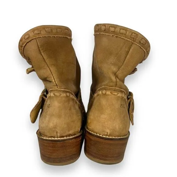 Musse &amp; Cloud Double Buckle Tan Leather Ankle Boots Women's 8