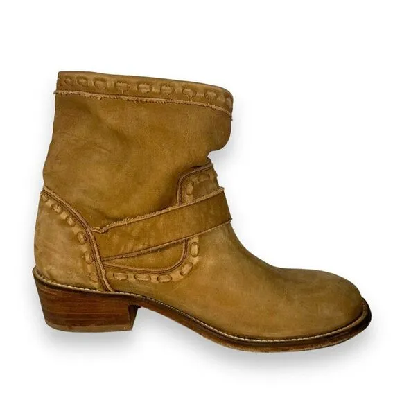 Musse &amp; Cloud Double Buckle Tan Leather Ankle Boots Women's 8