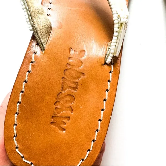 Mystique Mother of Pearl Beaded Handcrafted Leather Wedge Sandals 7