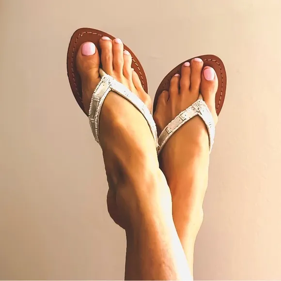 Mystique Mother of Pearl Beaded Handcrafted Leather Wedge Sandals 7