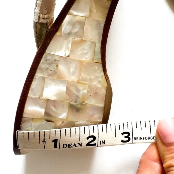 Mystique Mother of Pearl Beaded Handcrafted Leather Wedge Sandals 7