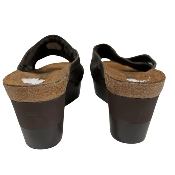 NAOT 38 Womens Slip On Platform Sandals Shoes Open Toe Brown Leather New