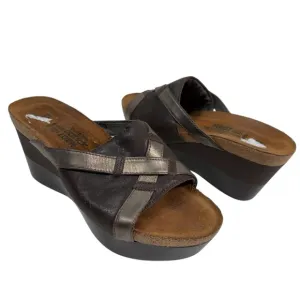 NAOT 38 Womens Slip On Platform Sandals Shoes Open Toe Brown Leather New
