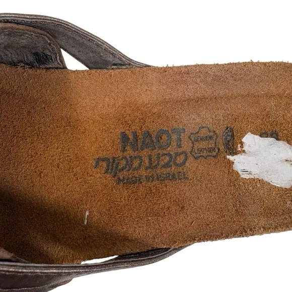NAOT 38 Womens Slip On Platform Sandals Shoes Open Toe Brown Leather New