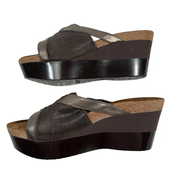 NAOT 38 Womens Slip On Platform Sandals Shoes Open Toe Brown Leather New